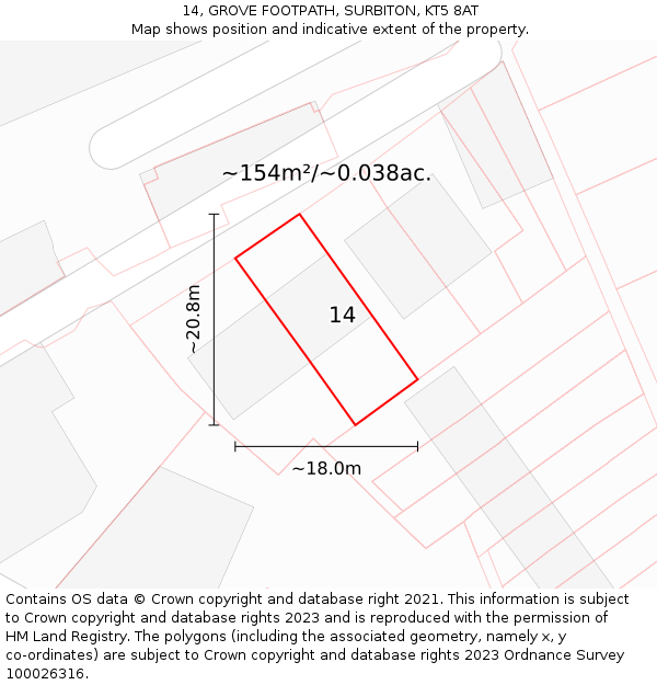 14, GROVE FOOTPATH, SURBITON, KT5 8AT: Plot and title map