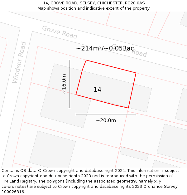 14, GROVE ROAD, SELSEY, CHICHESTER, PO20 0AS: Plot and title map