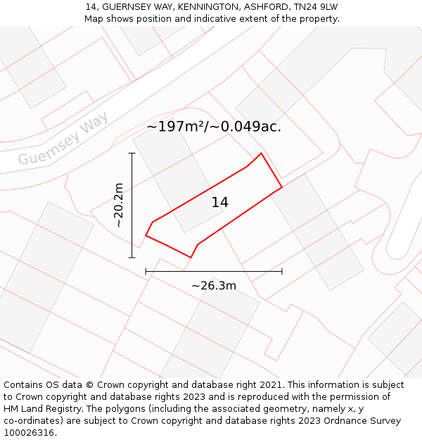 14, GUERNSEY WAY, KENNINGTON, ASHFORD, TN24 9LW: Plot and title map