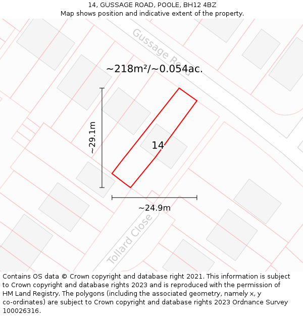 14, GUSSAGE ROAD, POOLE, BH12 4BZ: Plot and title map