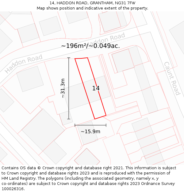 14, HADDON ROAD, GRANTHAM, NG31 7FW: Plot and title map