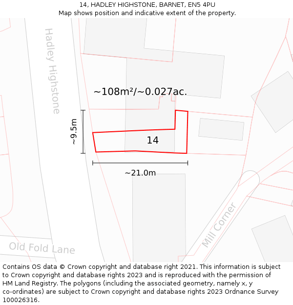 14, HADLEY HIGHSTONE, BARNET, EN5 4PU: Plot and title map