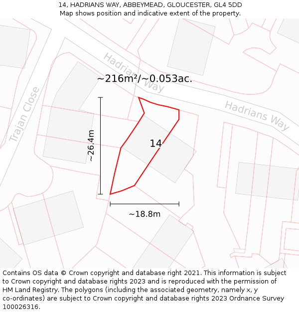 14, HADRIANS WAY, ABBEYMEAD, GLOUCESTER, GL4 5DD: Plot and title map