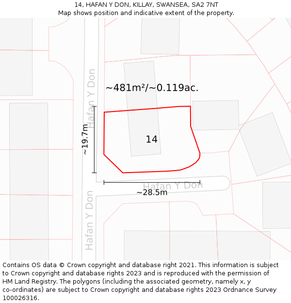 14, HAFAN Y DON, KILLAY, SWANSEA, SA2 7NT: Plot and title map