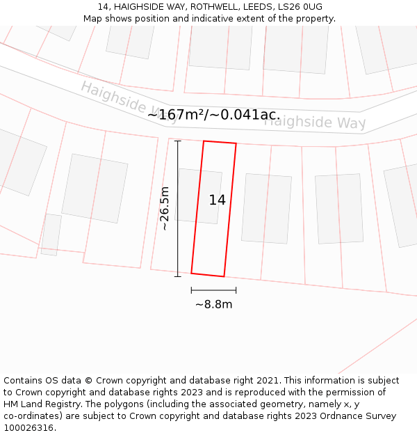 14, HAIGHSIDE WAY, ROTHWELL, LEEDS, LS26 0UG: Plot and title map