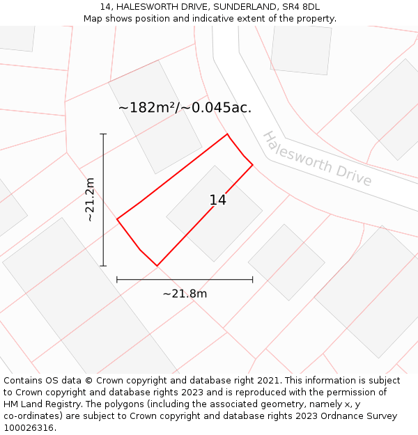 14, HALESWORTH DRIVE, SUNDERLAND, SR4 8DL: Plot and title map