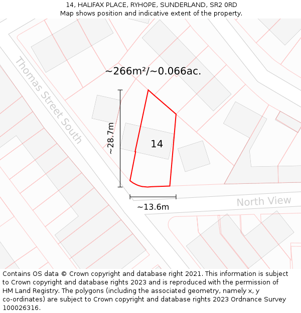 14, HALIFAX PLACE, RYHOPE, SUNDERLAND, SR2 0RD: Plot and title map