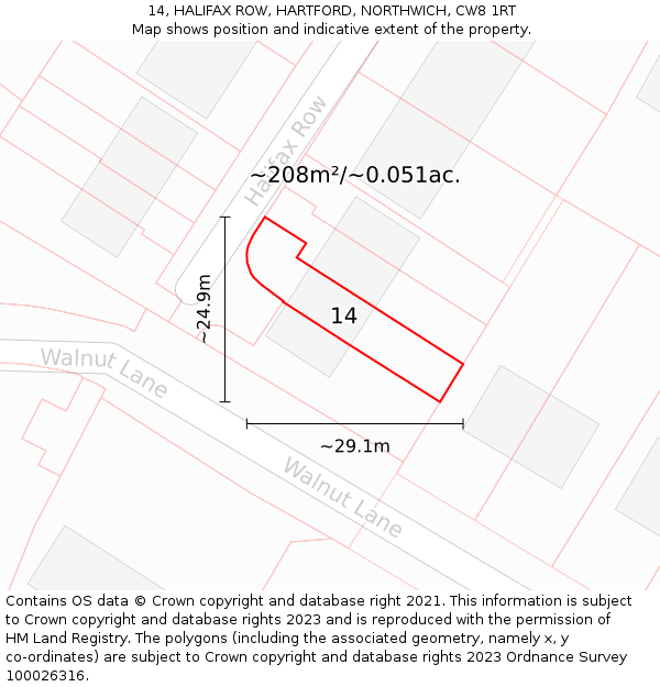 14, HALIFAX ROW, HARTFORD, NORTHWICH, CW8 1RT: Plot and title map