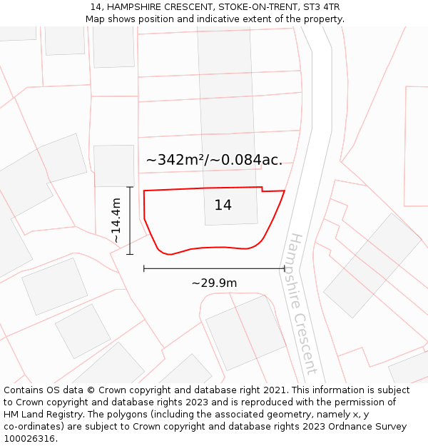 14, HAMPSHIRE CRESCENT, STOKE-ON-TRENT, ST3 4TR: Plot and title map