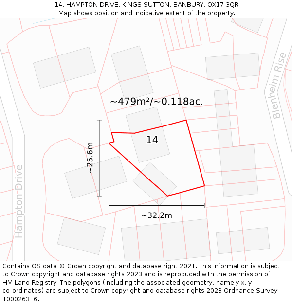 14, HAMPTON DRIVE, KINGS SUTTON, BANBURY, OX17 3QR: Plot and title map