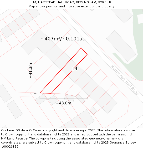 14, HAMSTEAD HALL ROAD, BIRMINGHAM, B20 1HR: Plot and title map