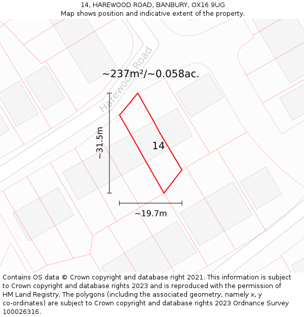 14, HAREWOOD ROAD, BANBURY, OX16 9UG: Plot and title map