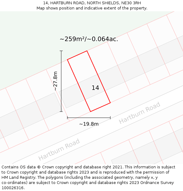 14, HARTBURN ROAD, NORTH SHIELDS, NE30 3RH: Plot and title map