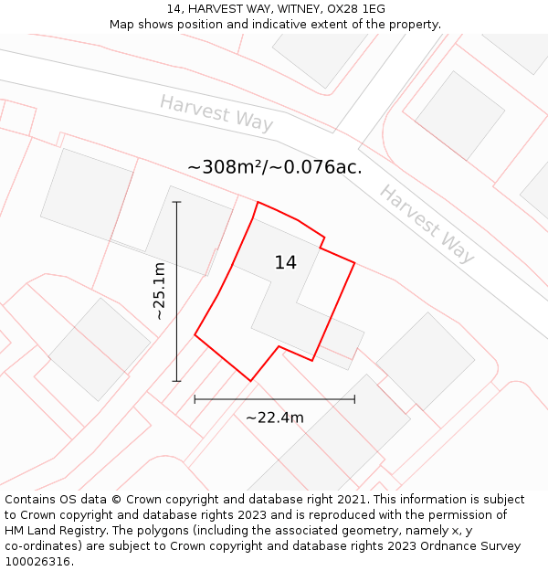 14, HARVEST WAY, WITNEY, OX28 1EG: Plot and title map