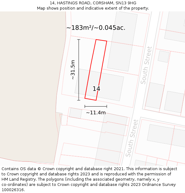 14, HASTINGS ROAD, CORSHAM, SN13 9HG: Plot and title map