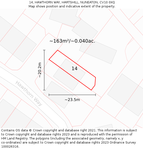 14, HAWTHORN WAY, HARTSHILL, NUNEATON, CV10 0XQ: Plot and title map