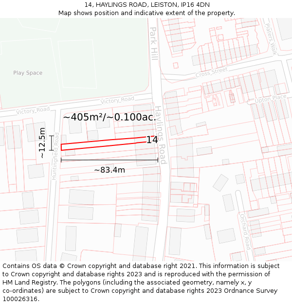 14, HAYLINGS ROAD, LEISTON, IP16 4DN: Plot and title map