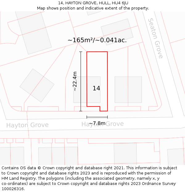 14, HAYTON GROVE, HULL, HU4 6JU: Plot and title map