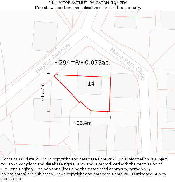 14, HAYTOR AVENUE, PAIGNTON, TQ4 7BY: Plot and title map