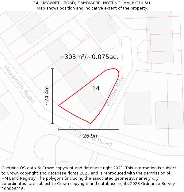 14, HAYWORTH ROAD, SANDIACRE, NOTTINGHAM, NG10 5LL: Plot and title map