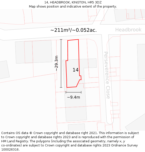 14, HEADBROOK, KINGTON, HR5 3DZ: Plot and title map