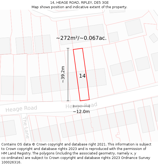 14, HEAGE ROAD, RIPLEY, DE5 3GE: Plot and title map