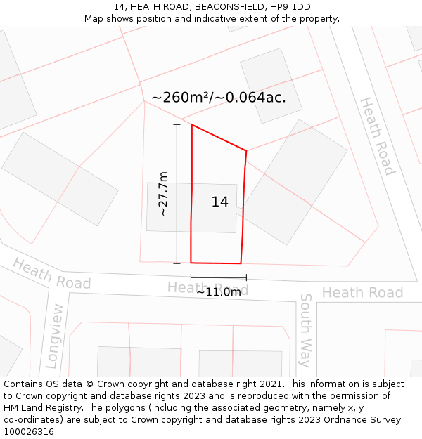 14, HEATH ROAD, BEACONSFIELD, HP9 1DD: Plot and title map