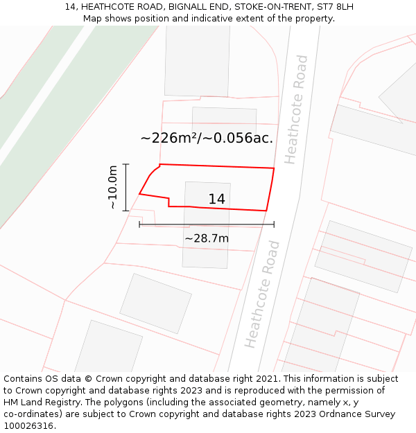 14, HEATHCOTE ROAD, BIGNALL END, STOKE-ON-TRENT, ST7 8LH: Plot and title map