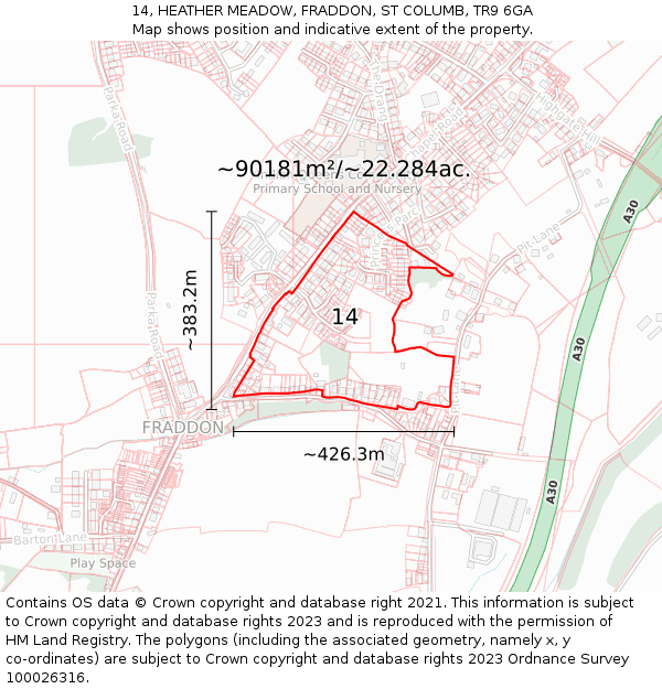 14, HEATHER MEADOW, FRADDON, ST COLUMB, TR9 6GA: Plot and title map