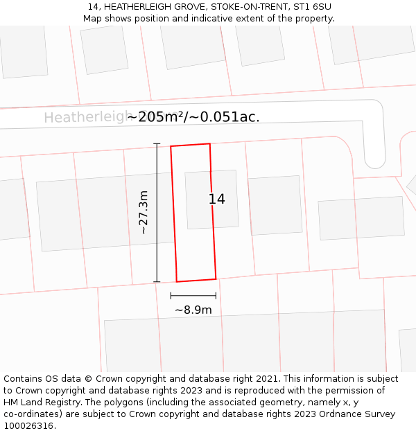 14, HEATHERLEIGH GROVE, STOKE-ON-TRENT, ST1 6SU: Plot and title map