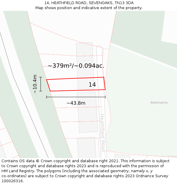 14, HEATHFIELD ROAD, SEVENOAKS, TN13 3DA: Plot and title map