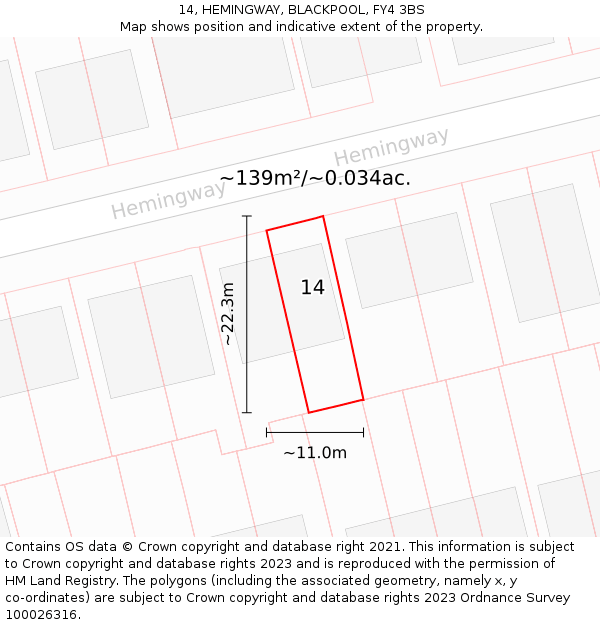 14, HEMINGWAY, BLACKPOOL, FY4 3BS: Plot and title map