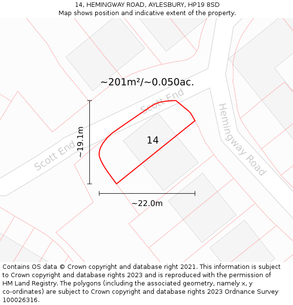 14, HEMINGWAY ROAD, AYLESBURY, HP19 8SD: Plot and title map