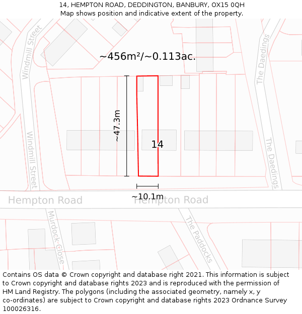 14, HEMPTON ROAD, DEDDINGTON, BANBURY, OX15 0QH: Plot and title map