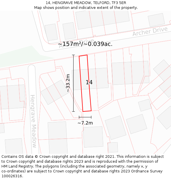 14, HENGRAVE MEADOW, TELFORD, TF3 5ER: Plot and title map