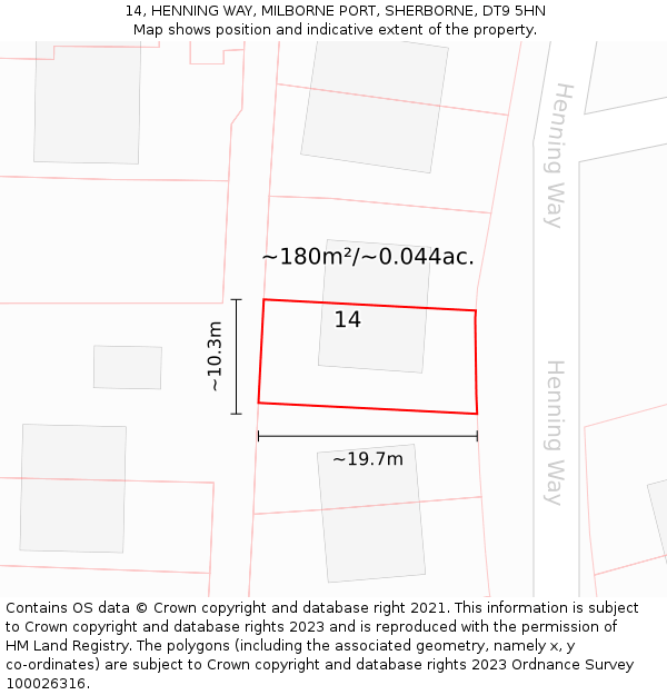 14, HENNING WAY, MILBORNE PORT, SHERBORNE, DT9 5HN: Plot and title map