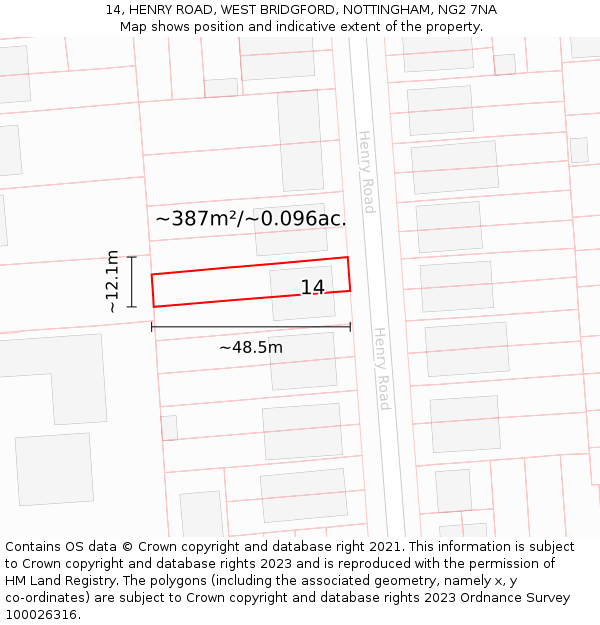 14, HENRY ROAD, WEST BRIDGFORD, NOTTINGHAM, NG2 7NA: Plot and title map