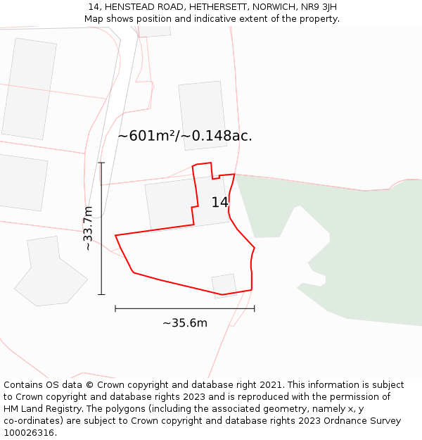 14, HENSTEAD ROAD, HETHERSETT, NORWICH, NR9 3JH: Plot and title map