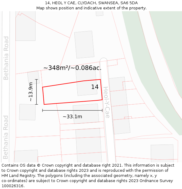 14, HEOL Y CAE, CLYDACH, SWANSEA, SA6 5DA: Plot and title map