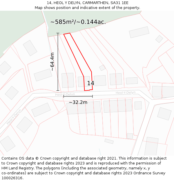 14, HEOL Y DELYN, CARMARTHEN, SA31 1EE: Plot and title map