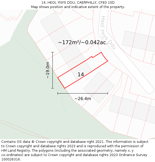 14, HEOL YNYS DDU, CAERPHILLY, CF83 1SD: Plot and title map