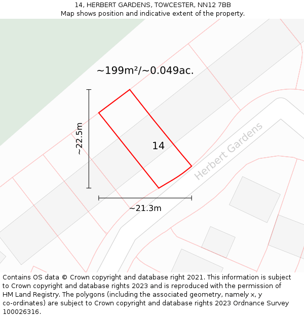 14, HERBERT GARDENS, TOWCESTER, NN12 7BB: Plot and title map