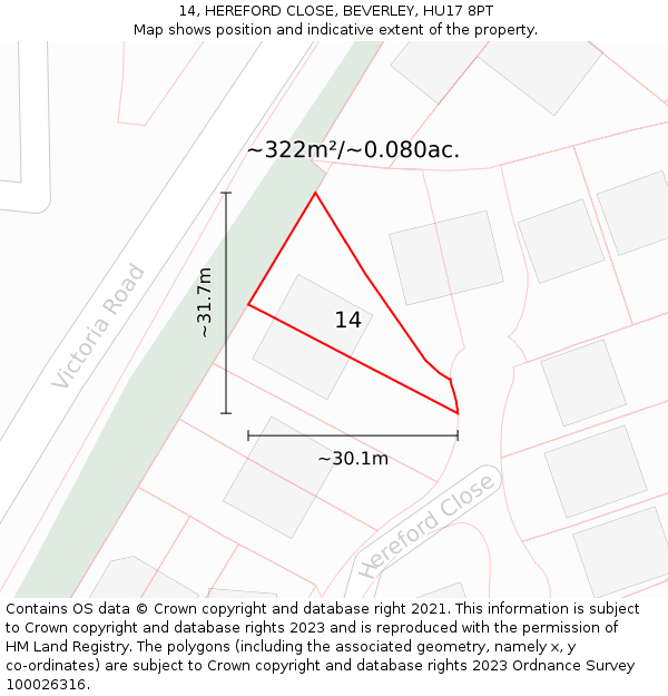 14, HEREFORD CLOSE, BEVERLEY, HU17 8PT: Plot and title map