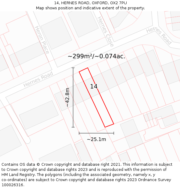 14, HERNES ROAD, OXFORD, OX2 7PU: Plot and title map