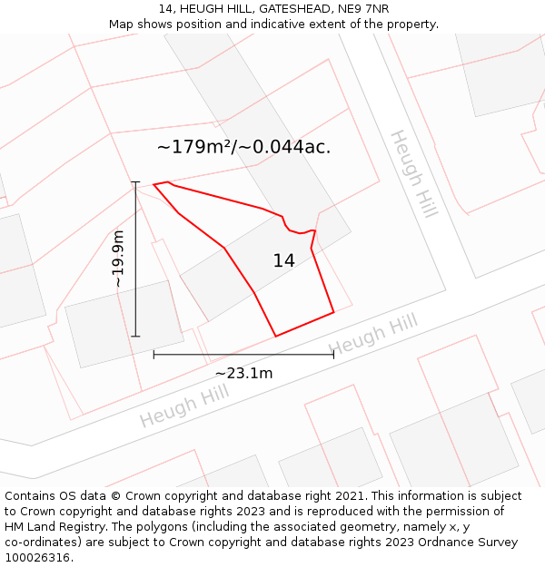 14, HEUGH HILL, GATESHEAD, NE9 7NR: Plot and title map