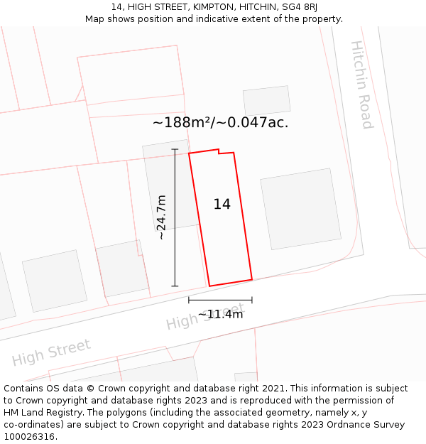 14, HIGH STREET, KIMPTON, HITCHIN, SG4 8RJ: Plot and title map