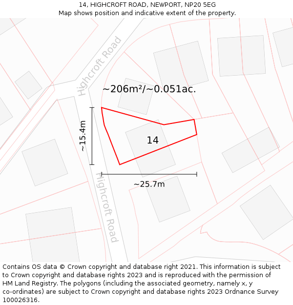 14, HIGHCROFT ROAD, NEWPORT, NP20 5EG: Plot and title map