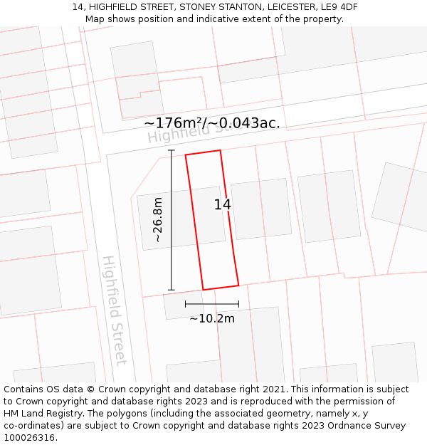 14, HIGHFIELD STREET, STONEY STANTON, LEICESTER, LE9 4DF: Plot and title map