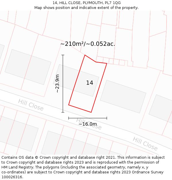 14, HILL CLOSE, PLYMOUTH, PL7 1QG: Plot and title map