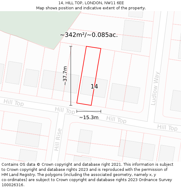 14, HILL TOP, LONDON, NW11 6EE: Plot and title map